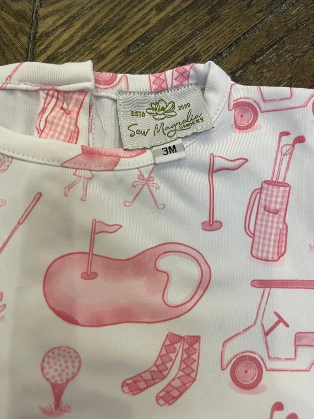 Sew Magnolia Pink Golf-Print Bubble Romper for Baby Girls